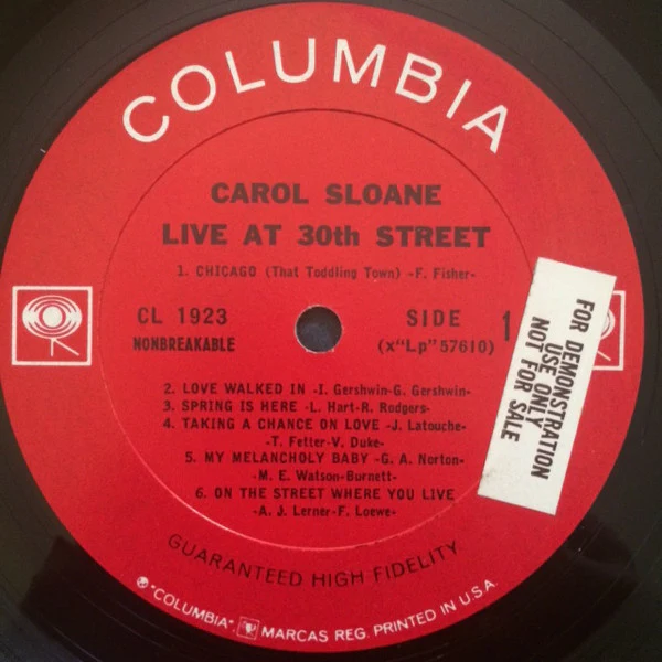 Carol Sloane: Live At 30th Street 12" - Image 2