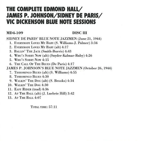 Edmond Hall: The Complete Edmond Hall / James P. Johnson / Sidney De Paris / Vic Dickenson Blue Note Sessions CD box set - Image 10