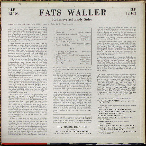 Fats Waller: Rediscovered Early Solos 12" - Image 3