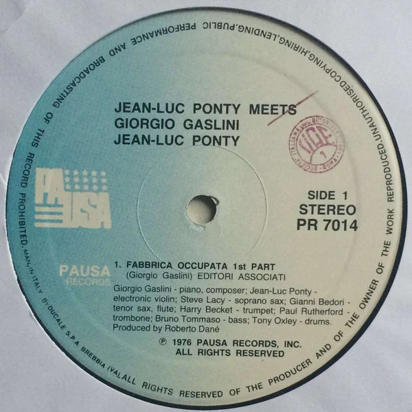 Giorgio Gaslini / Jean-Luc Ponty: Giorgio Gaslini Meets Jean-Luc Ponty / Steve Lacy / Harry Becket / Tony Oxley / Gianni Bedori / Bruno Tommaso / Paul Rutherford 12" - Image 3