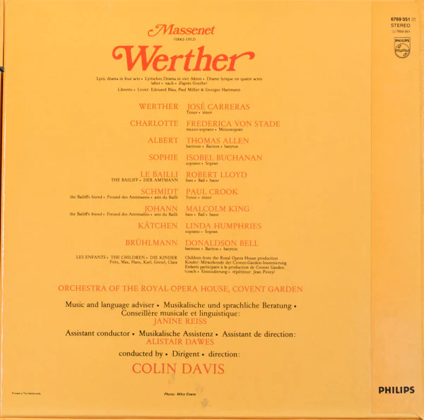 Massenet - Carreras, Von Stade, Allen, Buchanan, Lloyd, Orchestra Of The Royal Opera House, Covent Garden, Colin Davis: Werther 12" box set - Image 4