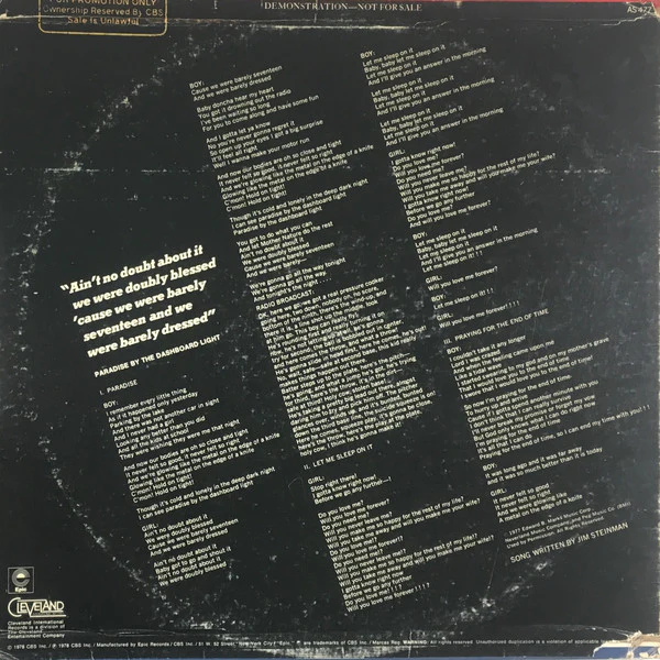 Meat Loaf: Paradise By The Dashboard Light 12" - Image 2