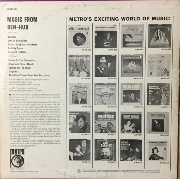 Miklos Rozsa: Music From Ben-Hur 12" - Image 2