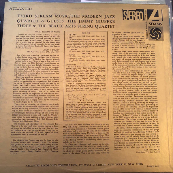 Modern Jazz Quartet: Third Stream Music 12" - Image 3