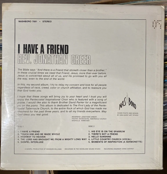 Rev. Jonathan Greer: I Have A Friend 12" - Image 2