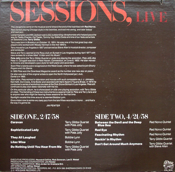 Terry Gibbs, Pete Jolly and Red Norvo: Sessions, Live 12" - Image 3
