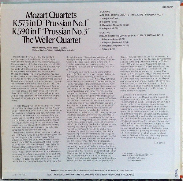 Wolfgang Amadeus Mozart, Weller-Quartett: Quartets K.575 In D "Prussian No.1" / K.590 In F "Prussian No. 3" 12" - Image 2